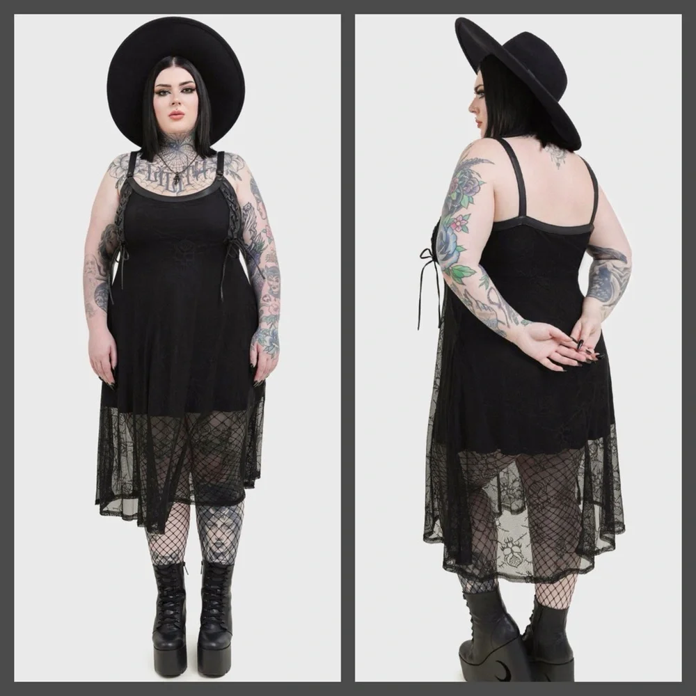 Killstar Anne Arkist Black Skull Lace Midi Goth Sleeveless Dress XL NWT - Picture 14 of 16